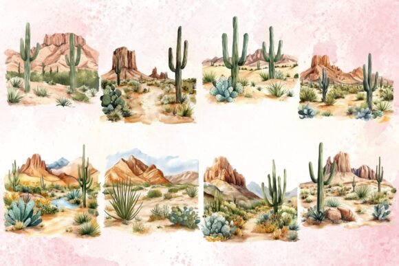 Download Watercolor Desert Landscapes Clipart - Desert Collection
