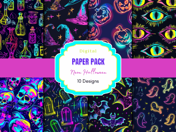 Download Neon Halloween Digital Paper - Halloween Collection