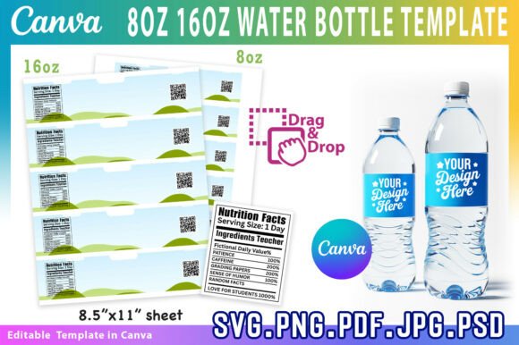 Download 8oz,16oz Water Bottle Label Template - Premium Resources