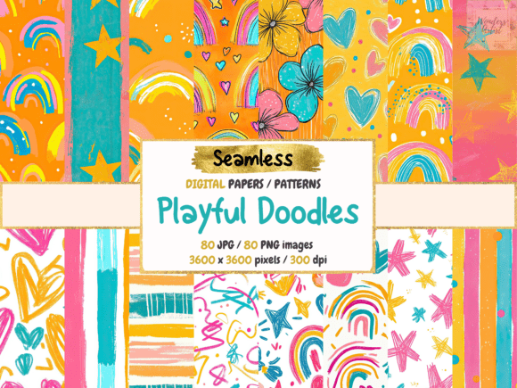 Download Playful Doodles Seamless Digital Papers - Doodles Collection