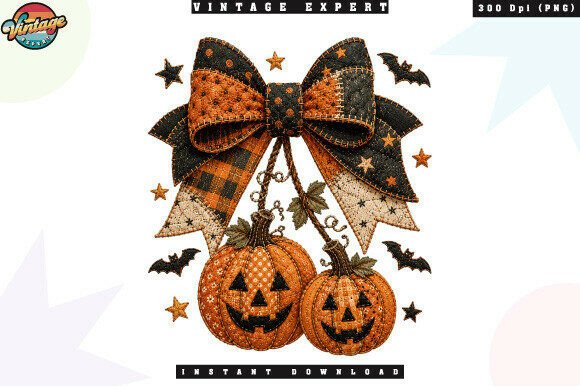Download Halloween Pumpkin Bow Patchwork PNG - Halloween Collection