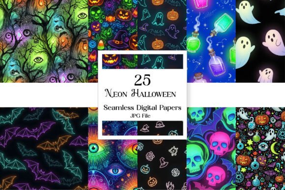 Download Neon Halloween Digital Paper - Halloween Collection