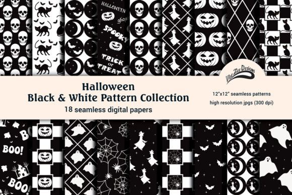 Download Black White Halloween Digital Paper Pack - Halloween Collection