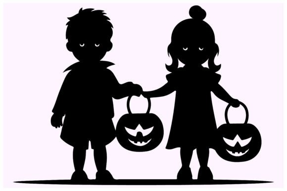 Download Halloween Kids with Pumpkin Silhouette - Halloween Collection