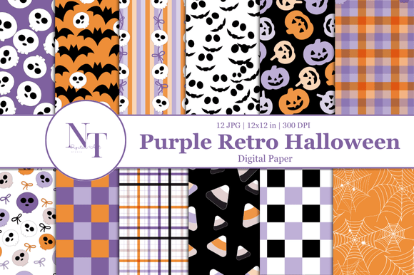 Download Purple Retro Halloween Digital Paper - Halloween Collection