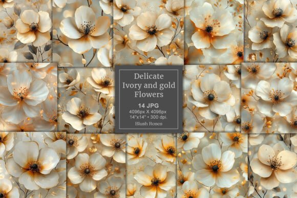 Download Delicate Abstract Ivory and Gold Flowers - Gold Collection