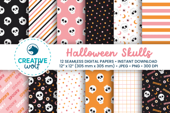 Download Skulls Halloween Digital Paper Pack - Halloween Collection