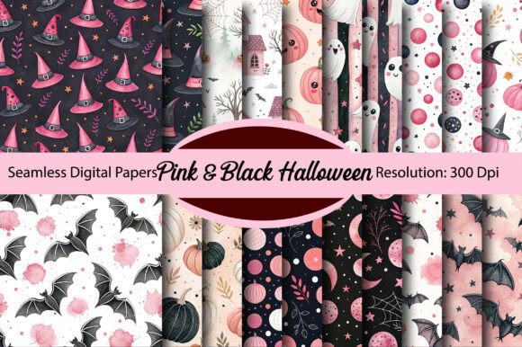Download Pink &amp; Black Halloween Digital Paper - Halloween Collection