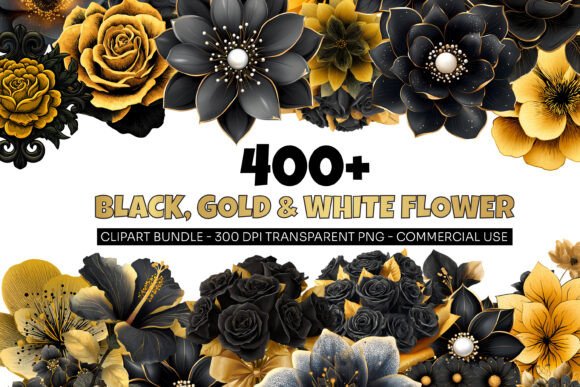 Download 421 Golden Flower Clipart Bundle Png - Gold Collection