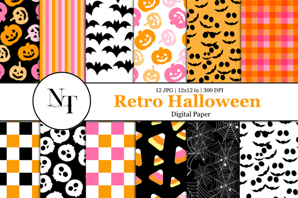 Download Retro Halloween Digital Paper Pattern - Halloween Collection