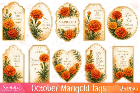 Download October Marigold Tag Sheets Printable - Gold Collection